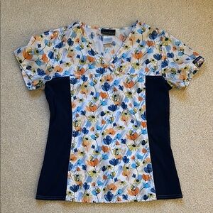 Floral V-Neck Scrub Top